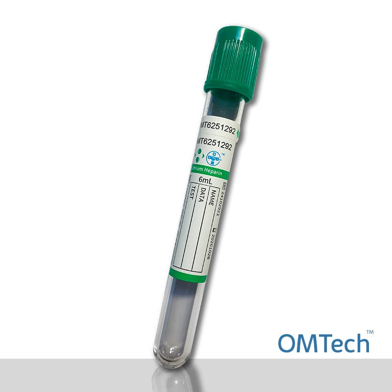 Пробірка Вакуумна для забору крові "OMTech", з літій гепарин, стерильна, з зеленою кришкою, 6 мл, 13*100 мм RENJI MEDICAL